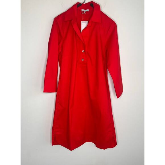 Hinson Wu Aileen 3/4 Sleeve Button Back Shirt Dress Poppy Red Womens Size XS NWT - Picture 3 of 11